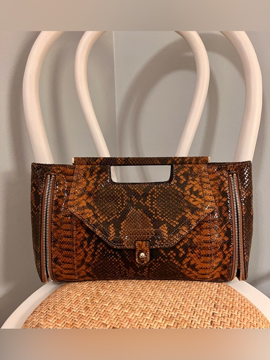 Rebecca Minkoff Handbags - Rebecca Minkoff Brown Snake-Print Clutch